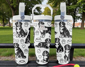 Berner Sennenhund Stanley Flip Strohhalmbecher - Frostweiß - Geschenk für Hundeliebhaber - 20 Unzen 30 Unzen 40 Unzen Edelstahlbecher