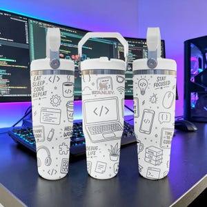 Programmeur Stanley Flip waterfles met rietje – beker met gegraveerde codering – cadeau softwareontwikkelaar – beker computerprogrammeur