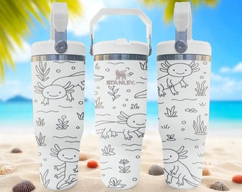 Cute Axolotl Tumbler – Engraved Flip Straw Cup – Kawaii Sea Creature Gift – 20oz 30oz 40oz