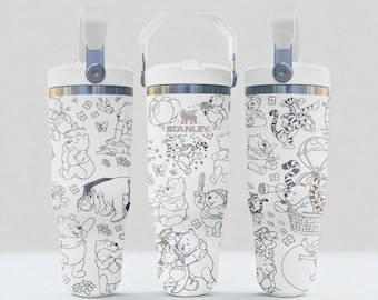 Vaso con pajita con grabado de Winnie The Pooh – Blanco escarcha – Diseño clásico del personaje – Acero inoxidable de 20 oz, 30 oz y 40 oz