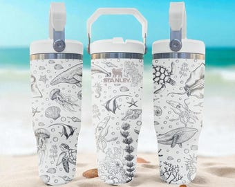 Gravierter Ozean-Thema Becher - Frost Flip Strohbecher mit Sea Life Design - 20oz 30oz 40oz Geschenk für Ozean-Liebhaber