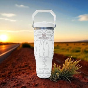Western Boot Stitch Engraved Flip Straw Tumbler – Frost White – Country Cowgirl Style – 20oz 30oz 40oz Stainless Steel image 5