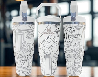 Engraved Gym Tumbler – Fitness Cup with Dumbbells and Workout Gear – Frost Flip Straw 20oz 30oz 40oz