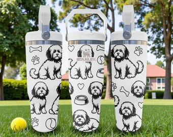 Shih Tzu Engraved Stanley Flip Straw Tumbler – Frost White – Dog Lover Design – 20oz 30oz 40oz Stainless Cup