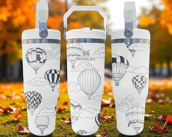 Engraved Hot Air Balloons Tumbler – Sky Adventure Cup with Clouds and Floating Balloons – Frost Flip Straw 20oz 30oz 40oz