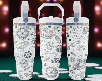 Gobelet Casino – Gobelet à paille Poker Flip – Cadeau gravé sur le thème des jeux de Las Vegas 20 oz 30 oz 40 oz