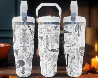 Skeleton Anatomy Tumbler – Engraved Halloween Cup – Bone Lover Flip Straw – 20oz 30oz 40oz