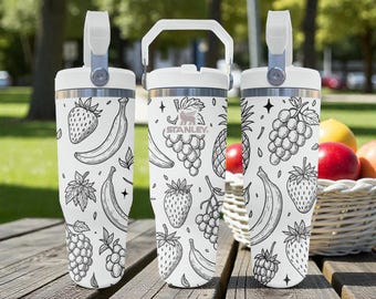 Mit Früchten gravierter Stanley Flip Strohbecher - Frostweiß - Frisches Produce Design - 20 Unzen 30 Unzen 40 Unzen Edelstahlbecher