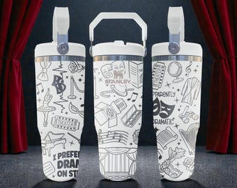 Theatre Engraved Stanley Flip Straw Tumbler – Frost White – Drama Stage Arts Design – 20oz 30oz 40oz Stainless Cup