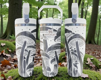 Stanley Flip-sugrör med graverad svamp – Frostvit – Forest Mushroom Art – 59 cl 89 cl 101 cl rostfritt stål
