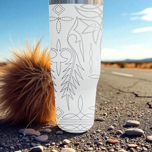 Western Boot Stitch Engraved Flip Straw Tumbler – Frost White – Country Cowgirl Style – 20oz 30oz 40oz Stainless Steel image 8