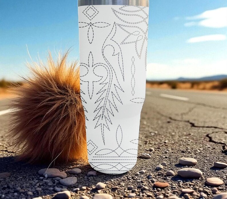 Western Boot Stitch Engraved Flip Straw Tumbler – Frost White – Country Cowgirl Style – 20oz 30oz 40oz Stainless Steel image 8