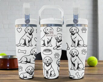 Golden Retriever Engraved Stanley Flip Straw Tumbler – Frost White – Dog Lover Gift – 20oz 30oz 40oz Stainless Cup