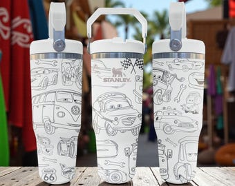 Gravur Rennwagen Becher - Cartoon Cars Flip Strohbecher - 20oz 30oz 40oz Geschenk für Kinder oder Autoliebhaber
