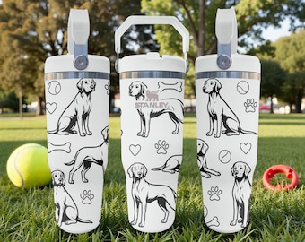 Gobelet avec paille Stanley gravé Labrador - Blanc givré - Cadeau pour amoureux des chiens - Gobelet en acier inoxydable 20 oz 30 oz 40 oz