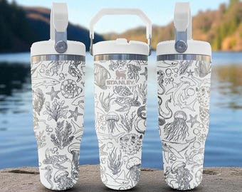 Gravierter Ozeanbecher - Unterwasserfisch, Koralle und Meerleben - 20oz-30oz-40oz-Tasse