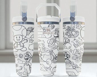 Vaso de Mario grabado – Vaso de Super Mario con personajes y potenciadores – Pajita Frost Flip 20 oz 30 oz 40 oz