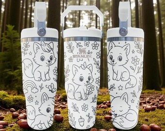 Engraved Cute Fox Tumbler – Adorable Woodland Animal Design – 20oz 30oz 40oz Cup