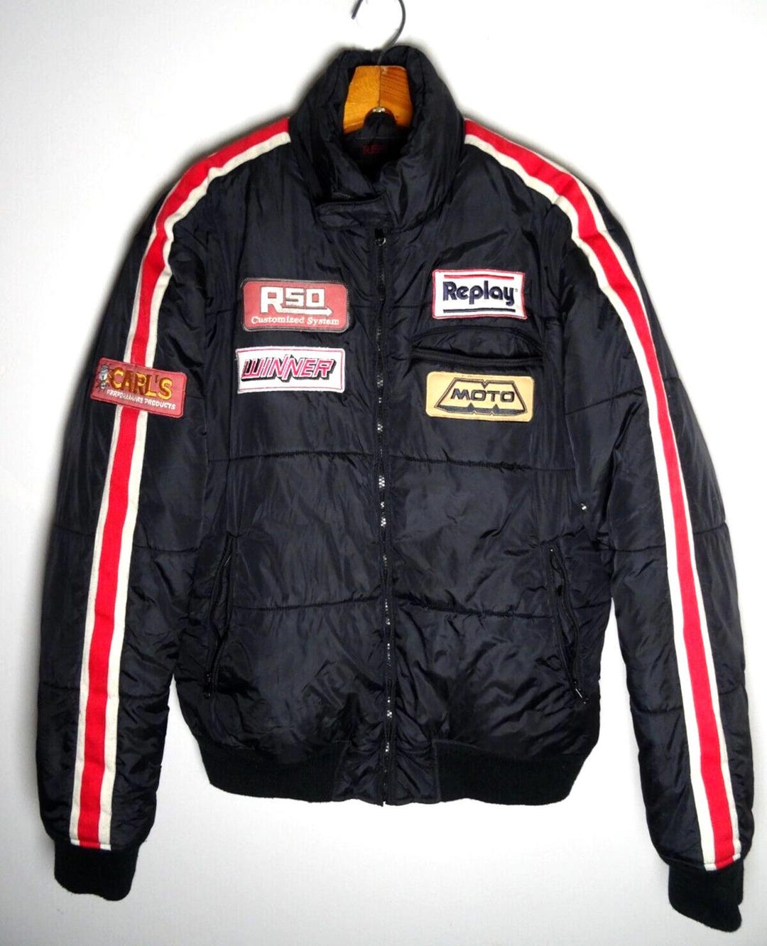 Vintage 90s NASCAR Racing Jacket Men Large / Black Mechanic Patch ...