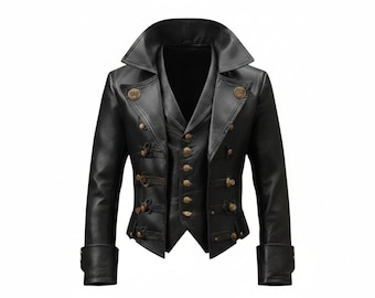 Steampunk Pirate Leather Jacket for Men | Victorian Gothic Cosplay Jacket | Vintage Retro Festival Wear
