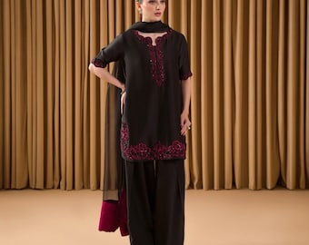 Conjunto de lujo Farshi Shalwar, vestido formal pakistaní, kurta bordada, pantalones de pierna ancha, ropa étnica para fiestas.