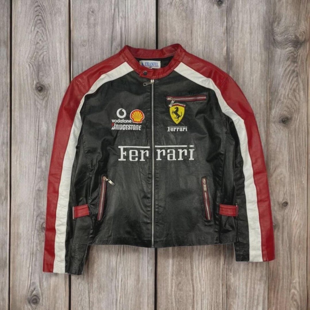 Jaqueta de couro vintage Ferrari F1 Racing Casaco de