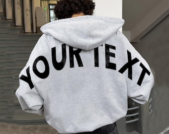 Custom Text With Oversized Text Across Back Hoodie,  Personalized Shoulder-to-Shoulder Back Lettering Sweatshirt or Hoodie