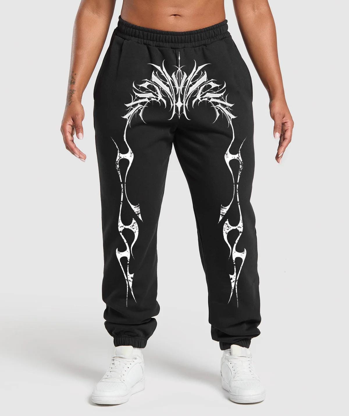 Tribal Flame Unisex Jogger Pants, Gothic Tattoo Sweatpants