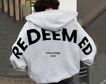 Redeemed Christian Hoodie, Faith-Inspired Fashion Hoodie, Redeemed with Galatians 2:20 Quote for Everyday Wear, Front & Back