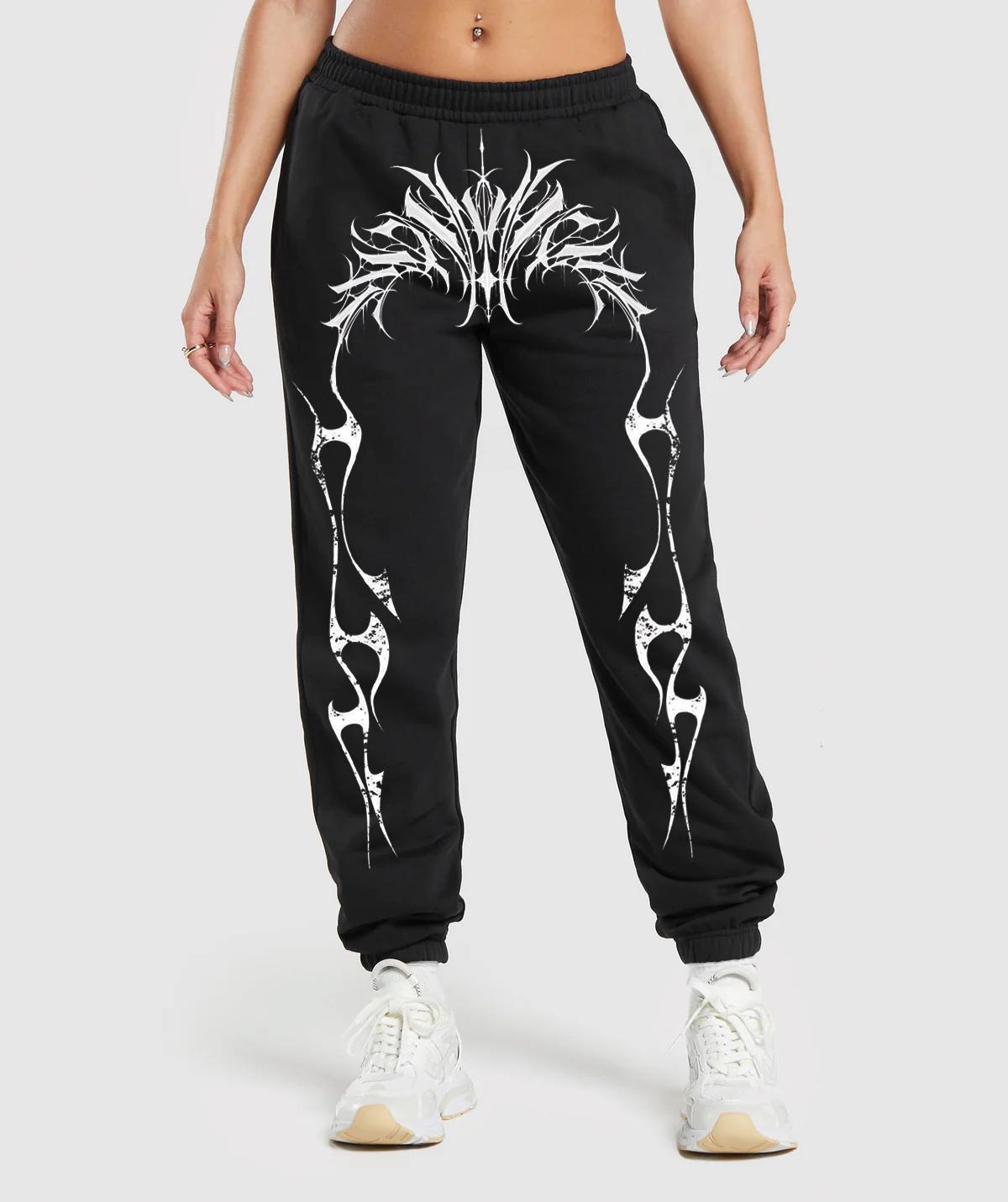 Tribal Flame Unisex Jogger Pants, Gothic Tattoo Sweatpants