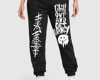 Chill Until Dead Joggers, Gothic Quote Streetwear Sweatpants, Heavy Cotton Baggy Fit, Retro Alt Aesthetic, Unisex Statement Pants