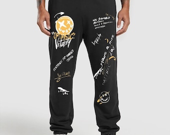 Graffiti Chaos Sweatpants, Street Print Joggers, Retro Distressed Unisex Pants, Urban Grunge Aesthetic Bottoms, Vintage Streetwear Joggers