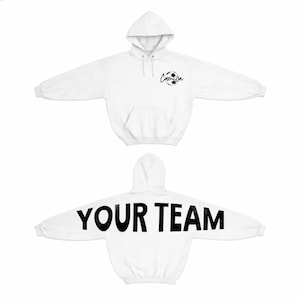Anpassningsbar laghoodie, anpassad sportmamma-tröja med rund hals, personlig lagmamma-tröja eller hoodie, bokstäver baktill, logotyp framtill bild 4