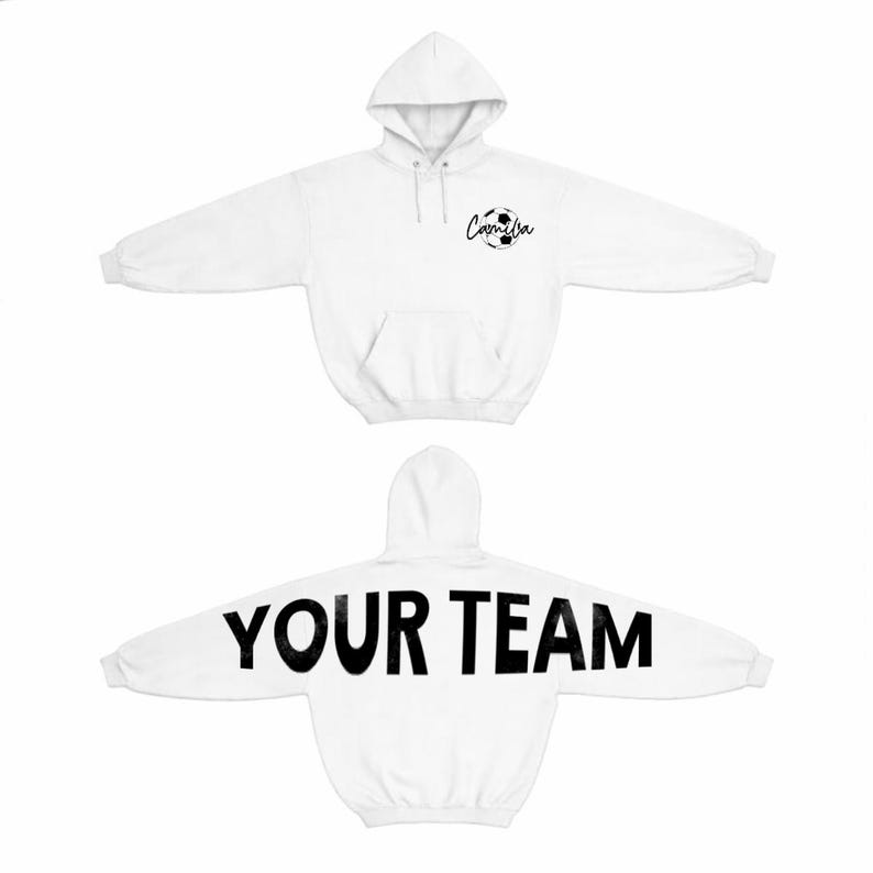 Anpassningsbar laghoodie, anpassad sportmamma-tröja med rund hals, personlig lagmamma-tröja eller hoodie, bokstäver baktill, logotyp framtill bild 4