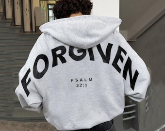 Forgiven & Faithful Hoodie, Christian Hoodie, Faith Streetwear, Jesus Apparel, Shoulder-to-Shoulder Back Lettering Sweatshirt or Hoodie