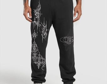 Graffiti Chaos Sweatpants, Street Print Joggers, Retro Distressed Unisex Pants, Urban Grunge Aesthetic Bottoms, Vintage Streetwear Joggers