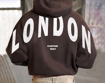Custom City With Oversized Text Across Back Hoodie,  Personalized Shoulder-to-Shoulder Back Lettering Sweatshirt or Hoodie, Hoodie For Trip
