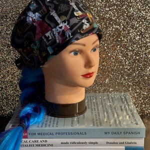 Ladies Scrub cap Halloween Haunted Mansion