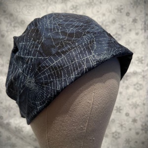 Ladies Scrub cap Halloween Webs and Roses