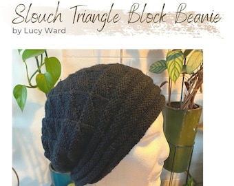 Slouch triangel block beanie - average adult and child - KNITTING PATTERN ONLY