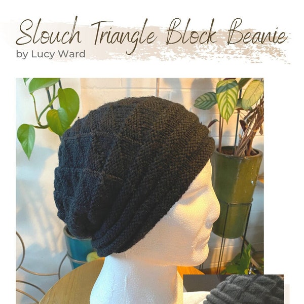 Slouch triangel block beanie - average adult and child - KNITTING PATTERN ONLY