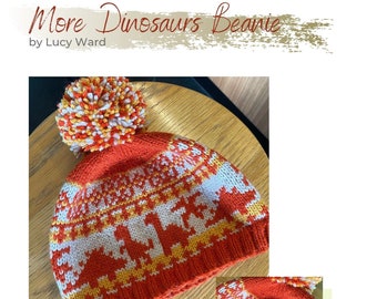 More Dinosaurs Knitted Beanie Pattern - child and Average Adult- KNITTING PATTERN ONLY