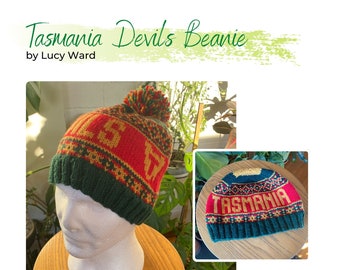 Tasmania Devils Beanie - average adult and child - KNITTING PATTERN ONLY