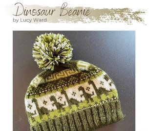 Dinosaur Knitted Beanie Pattern - average adult and child - KNITTING PATTERN ONLY