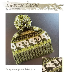 Dinosaur Knitted Beanie Pattern - average adult and child - KNITTING PATTERN ONLY