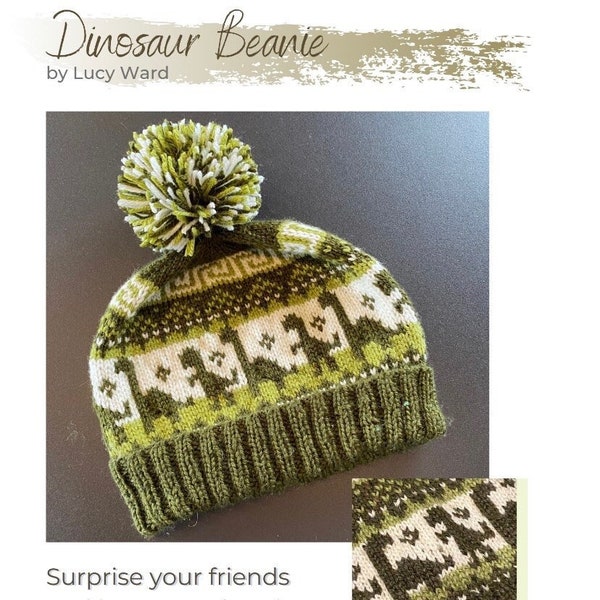 Dinosaur Knitted Beanie Pattern - average adult and child - KNITTING PATTERN ONLY