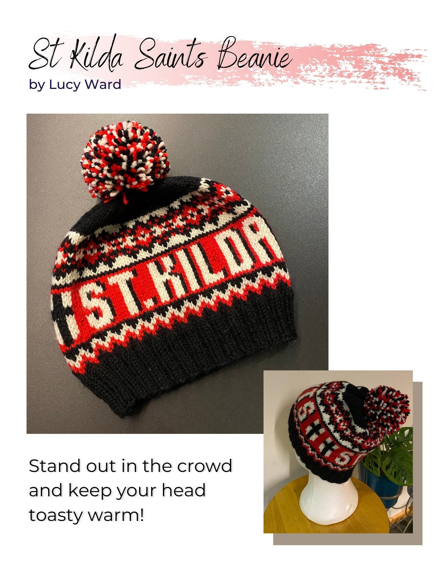 St Kilda Saints Knitted Beanie Pattern 