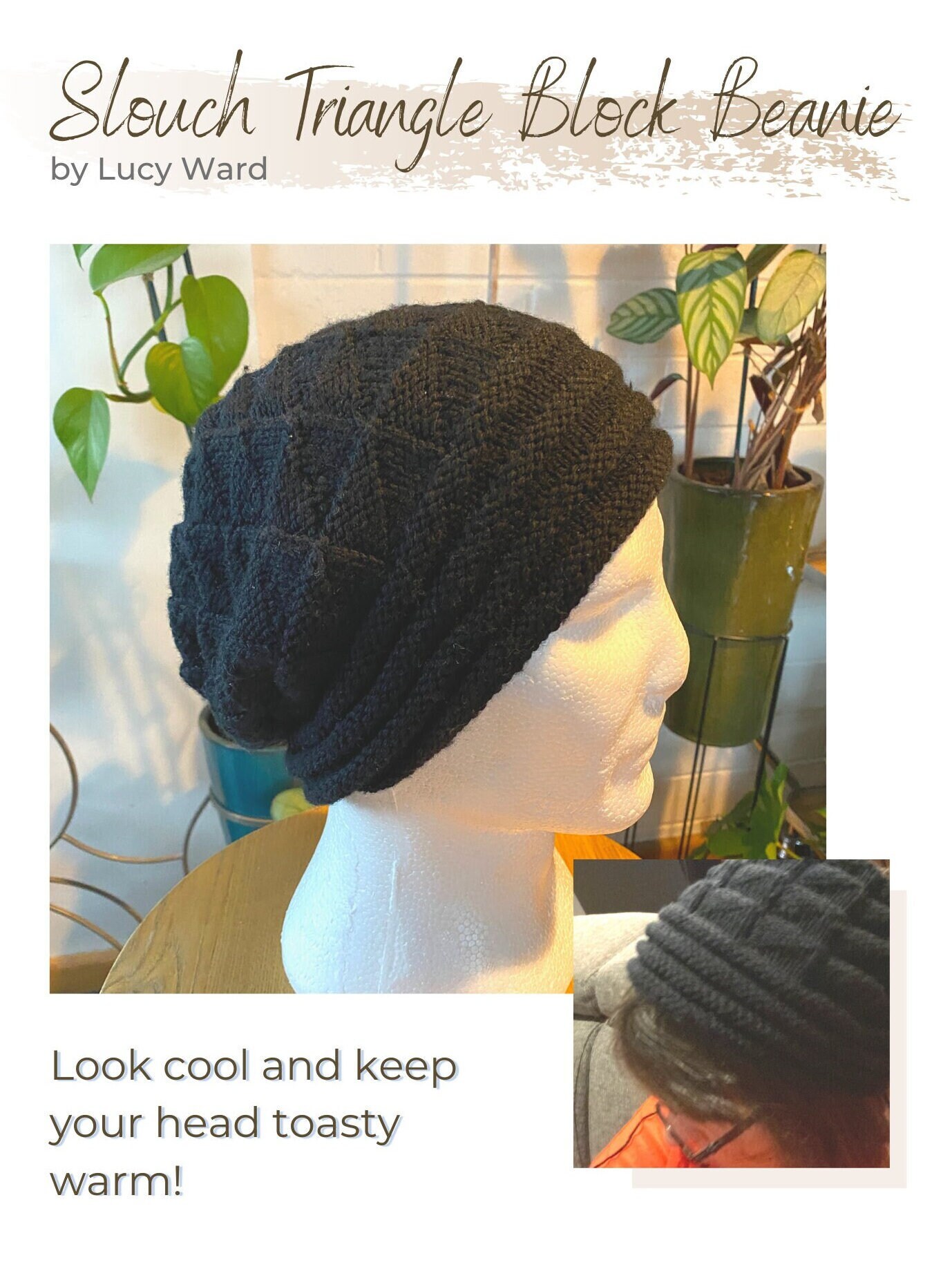 Slouch triangel block beanie - average adult and child - KNITTING PATTERN ONLY