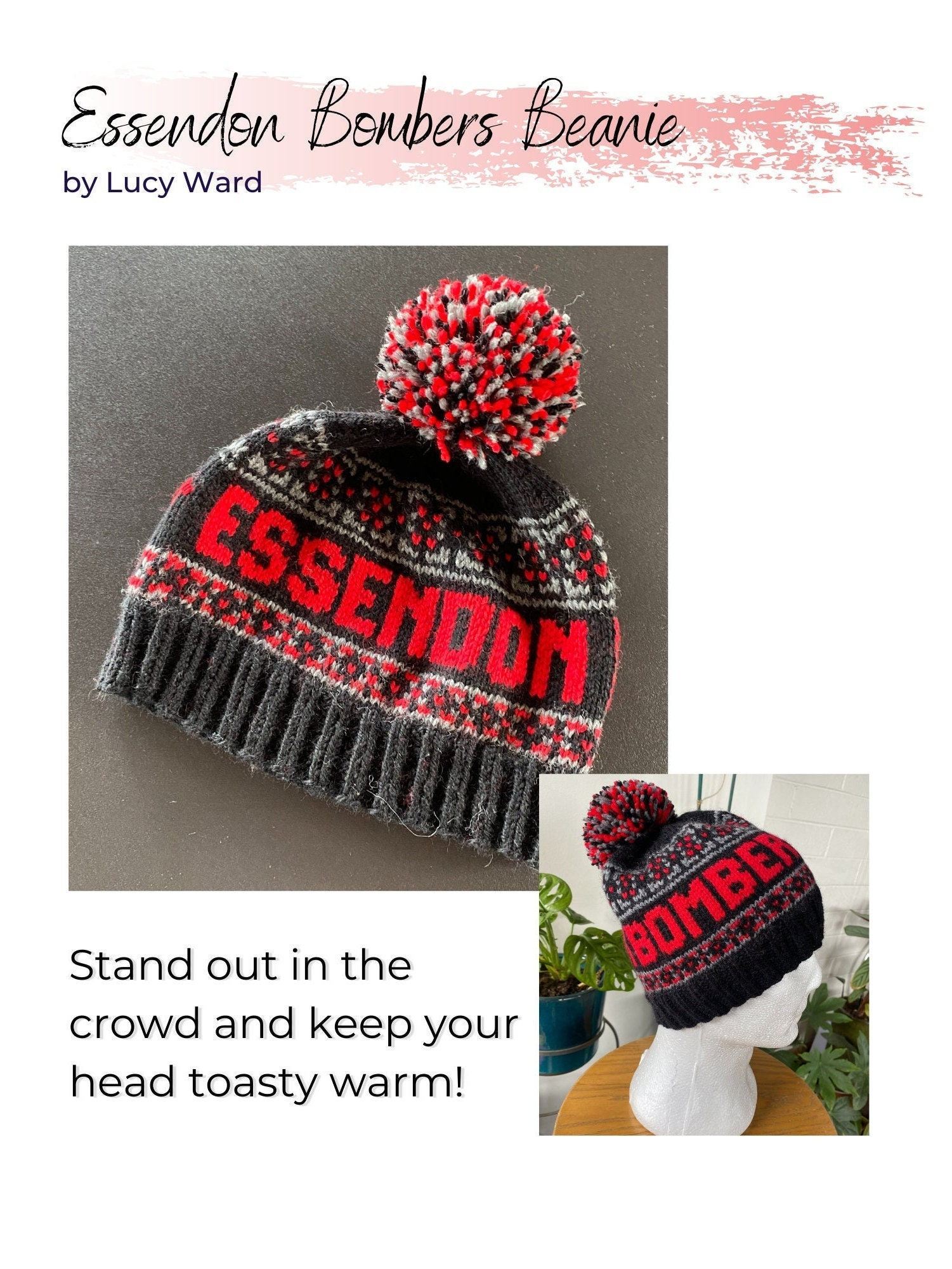 Essendon Bombers Knitted Beanie Pattern 