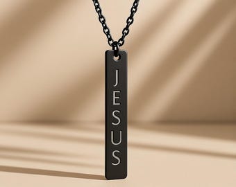 Collar de barra vertical de JESÚS / colgante de barra grabada